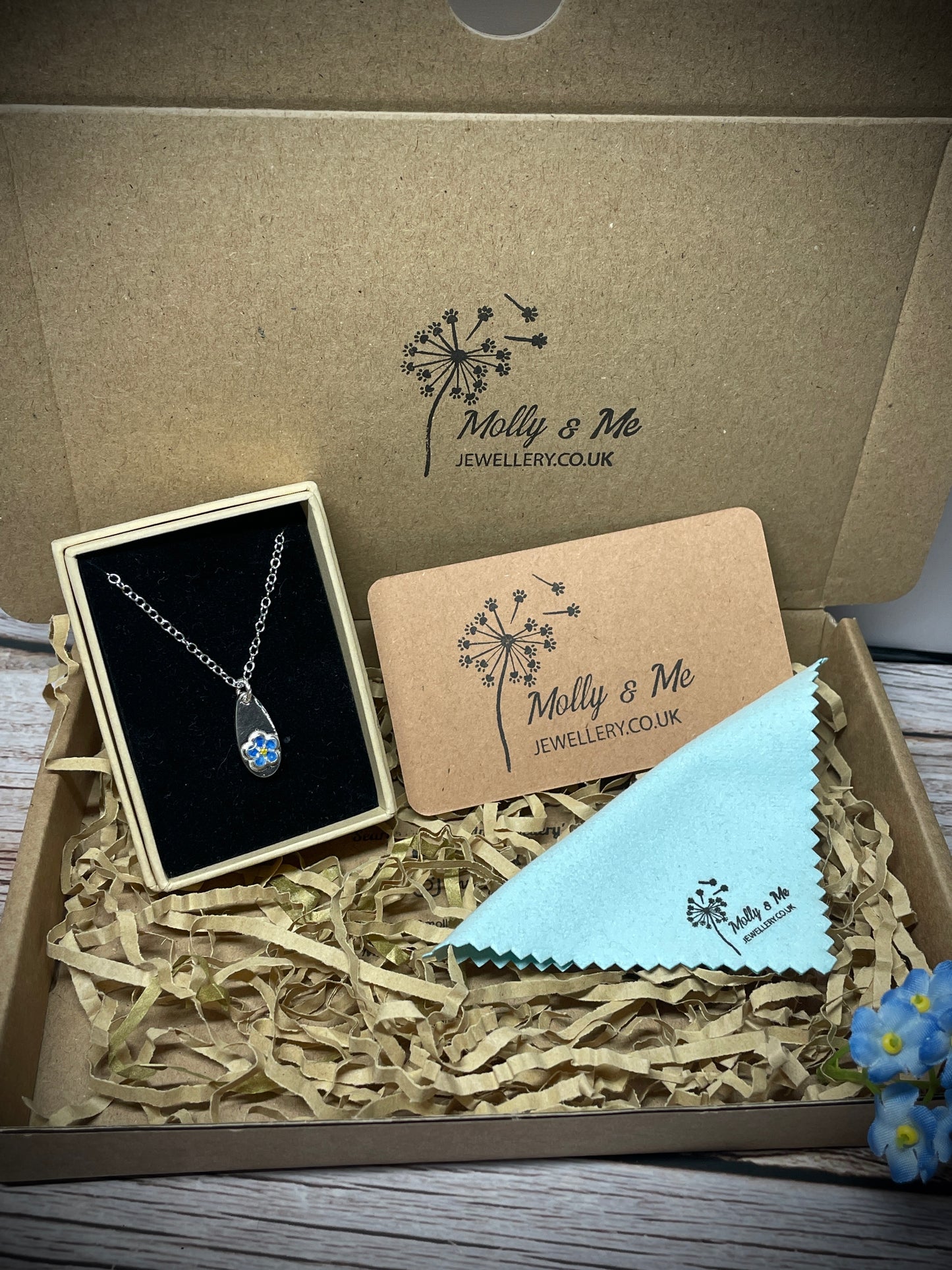 Forget-Me-Not tiny tear drop necklace