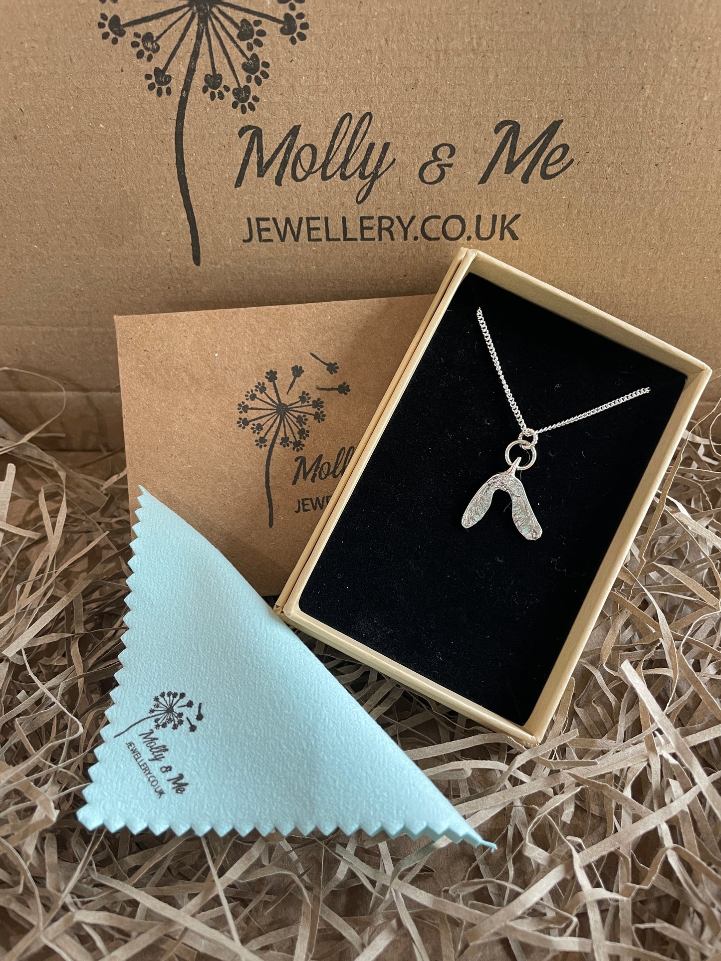 Dainty silver sycamore seed pendant