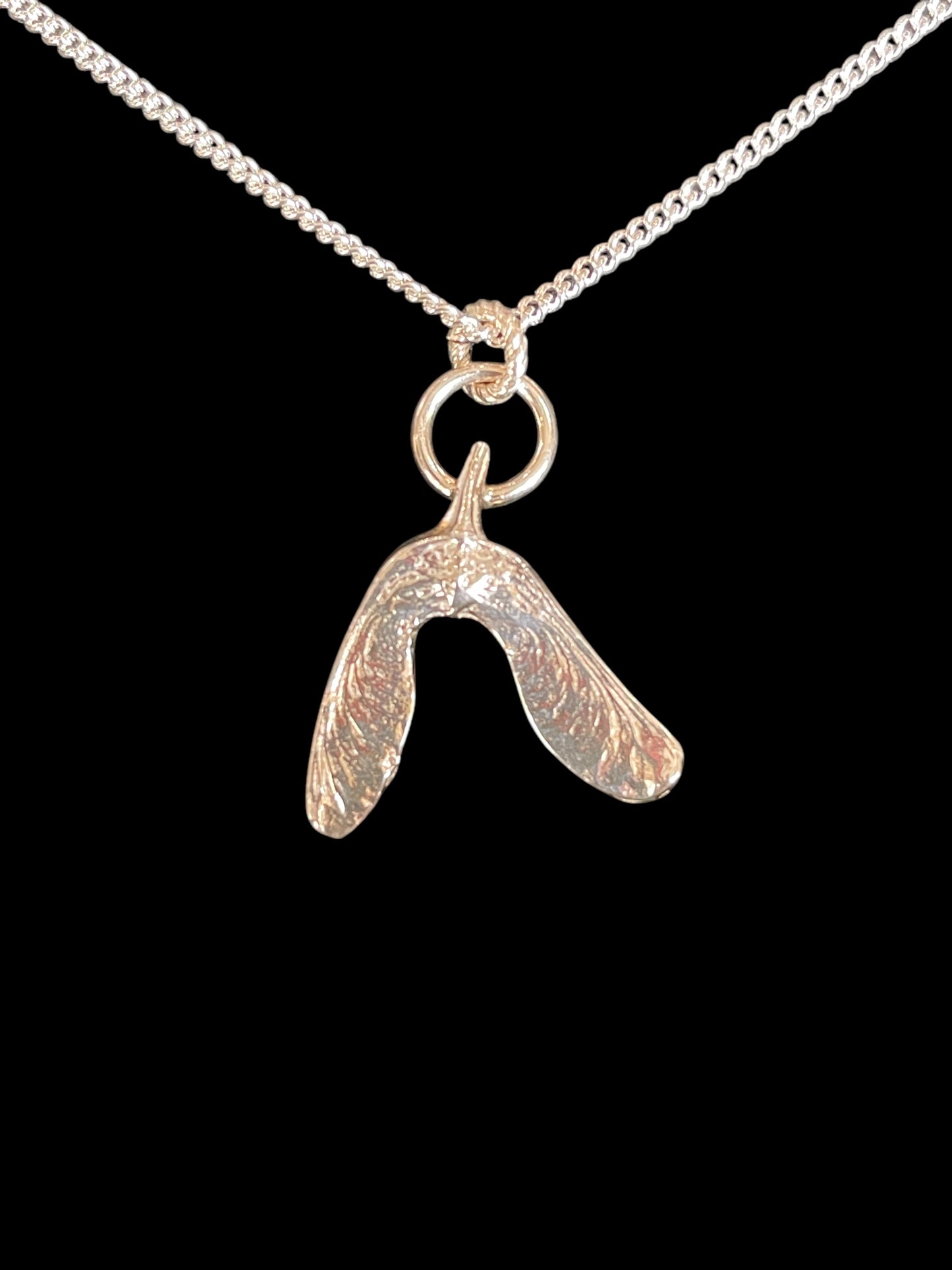 Dainty silver sycamore seed pendant