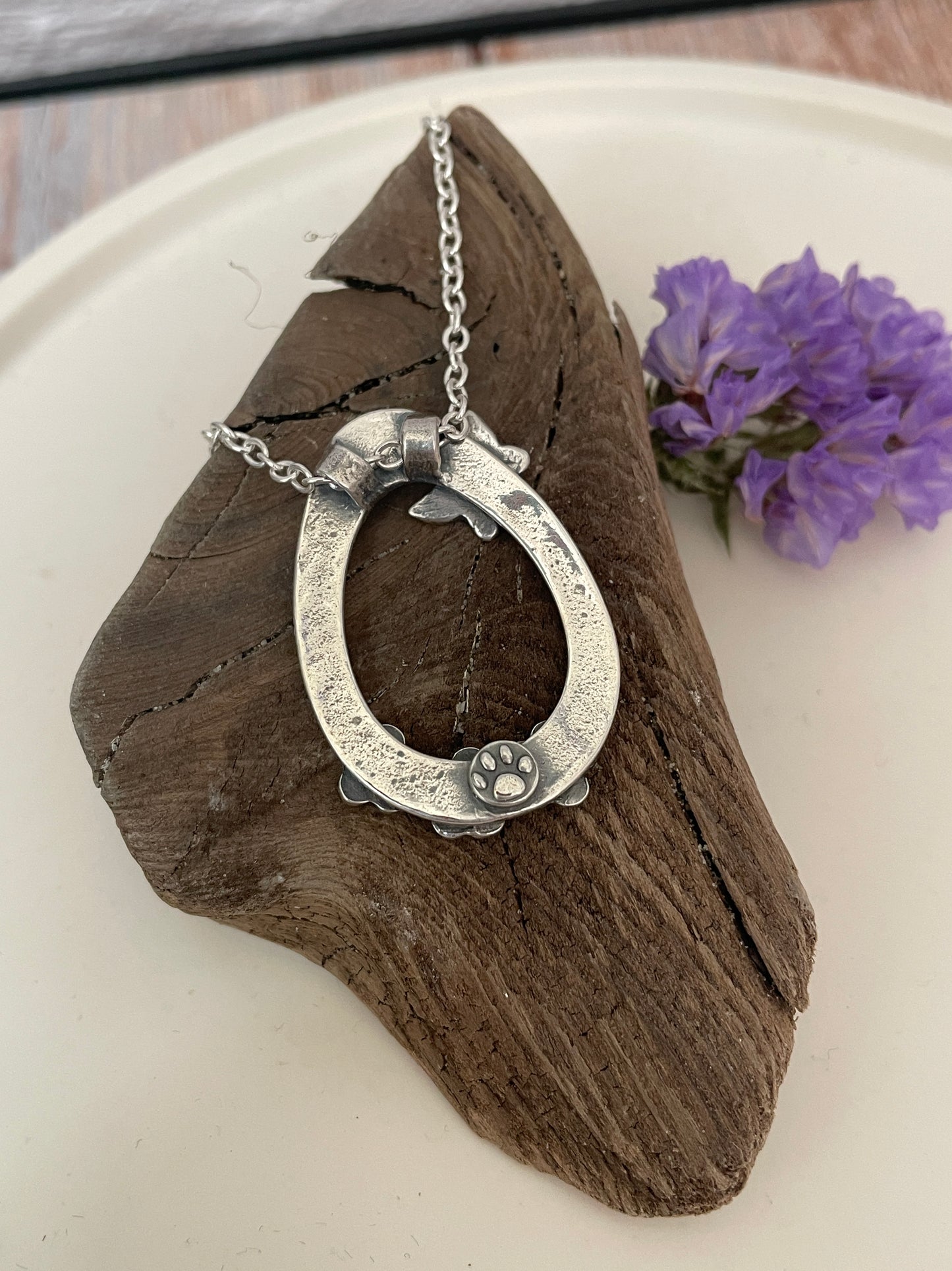Silver Forget-me-not and butterfly pendant