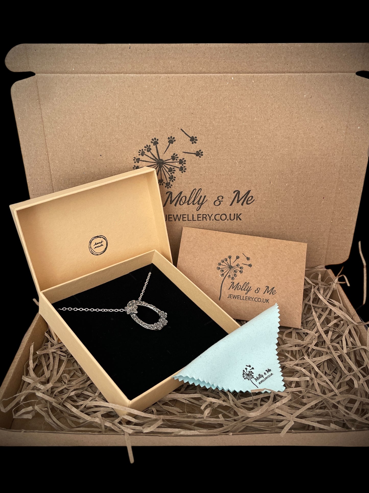 Silver Forget-me-not and butterfly pendant
