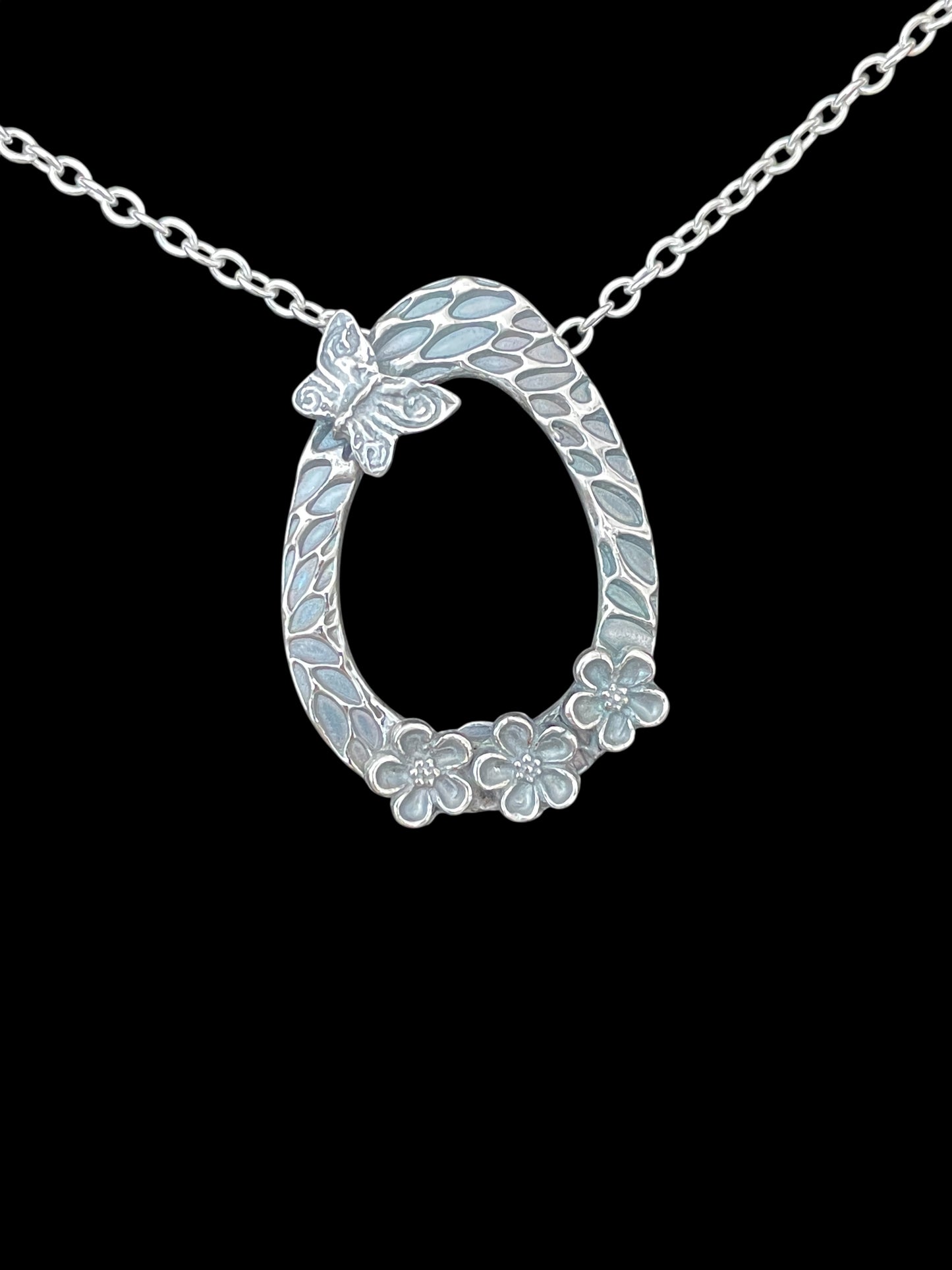 Silver Forget-me-not and butterfly pendant