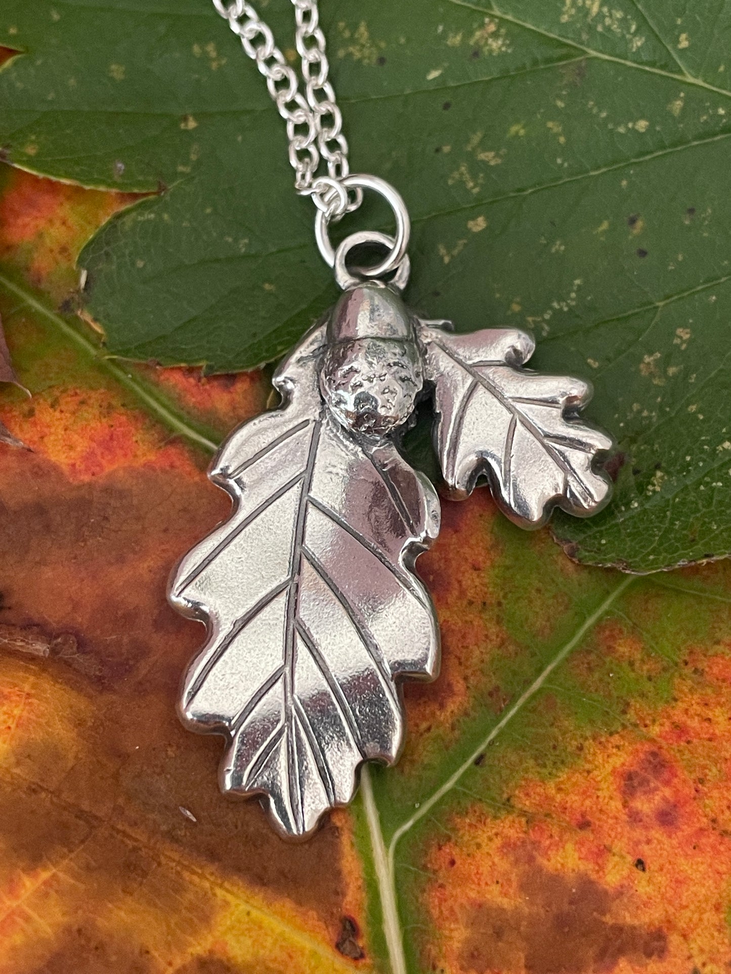 Silver Oak Leaves and Acorn pendant