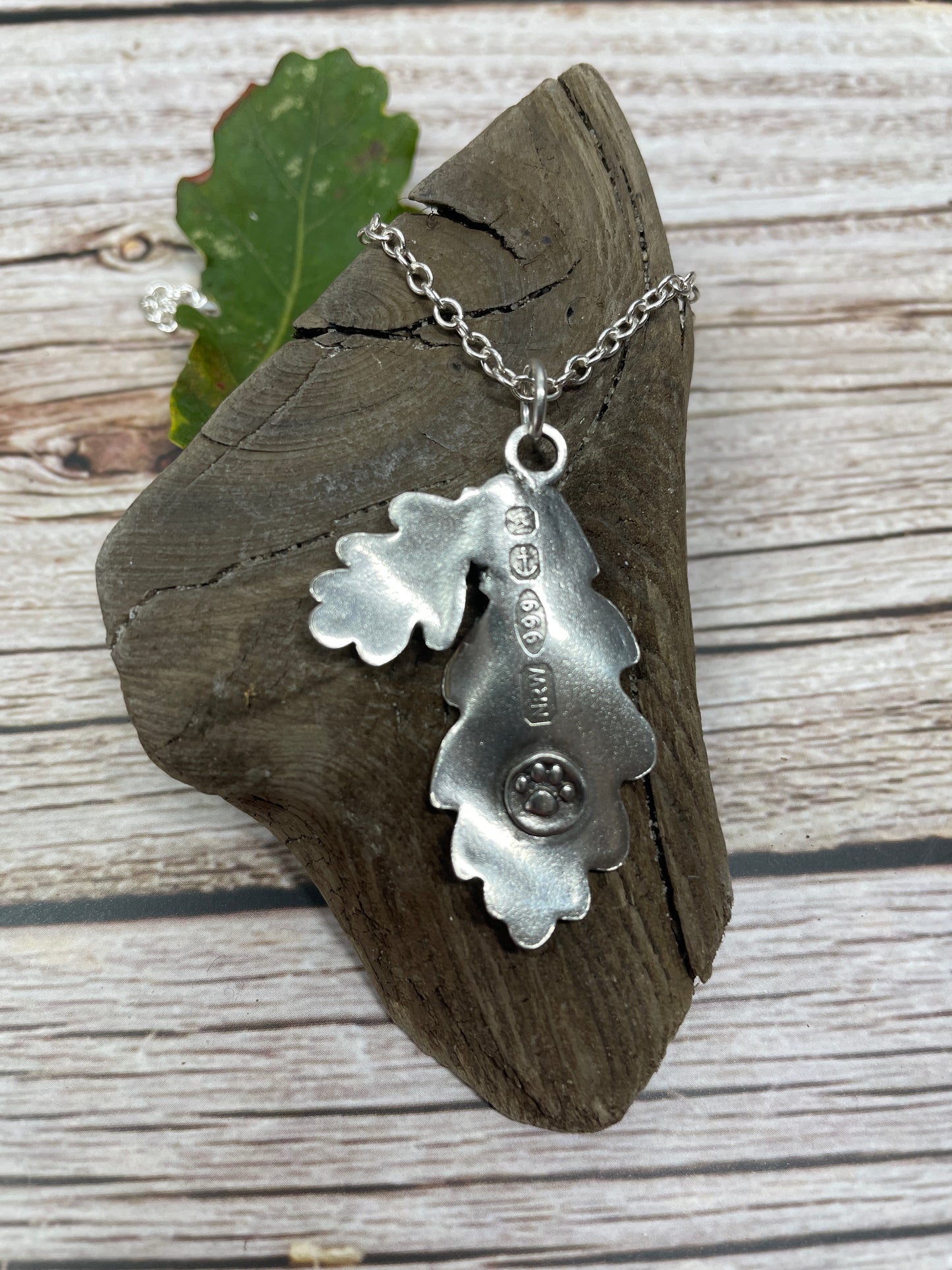 Silver Oak Leaves and Acorn pendant