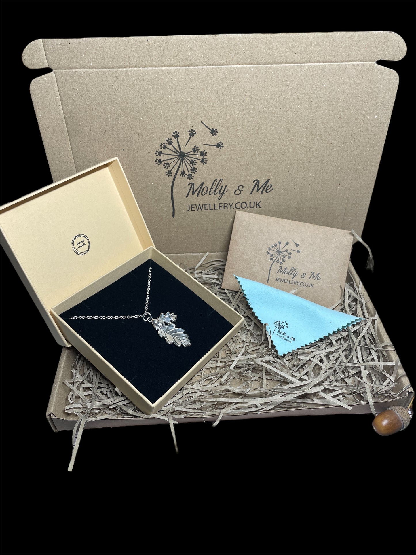 Silver Oak Leaves and Acorn pendant