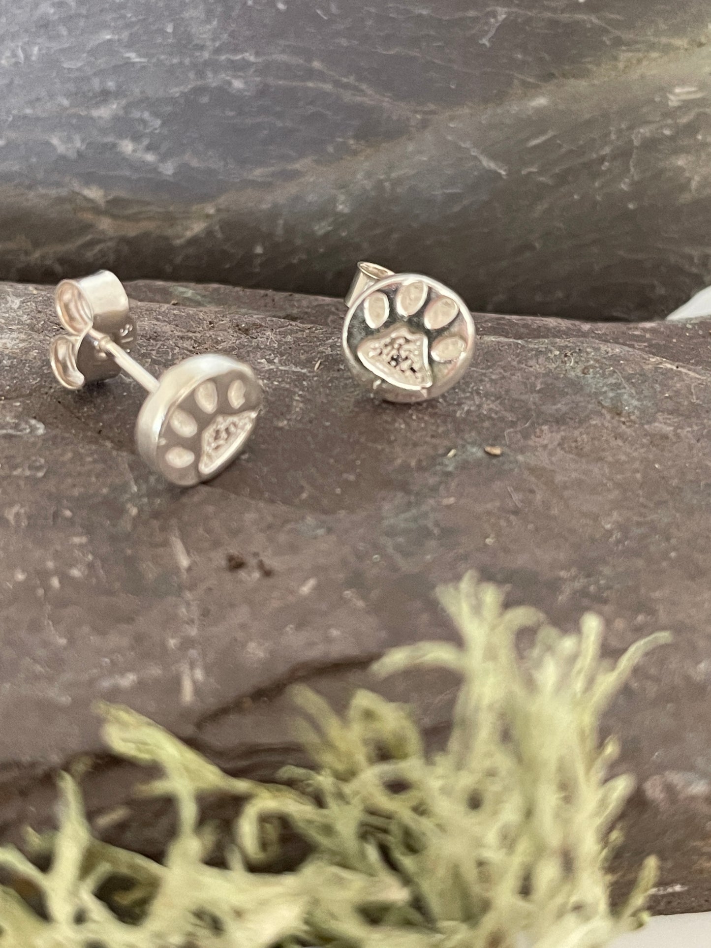 Tiny Silver paw print stud earrings