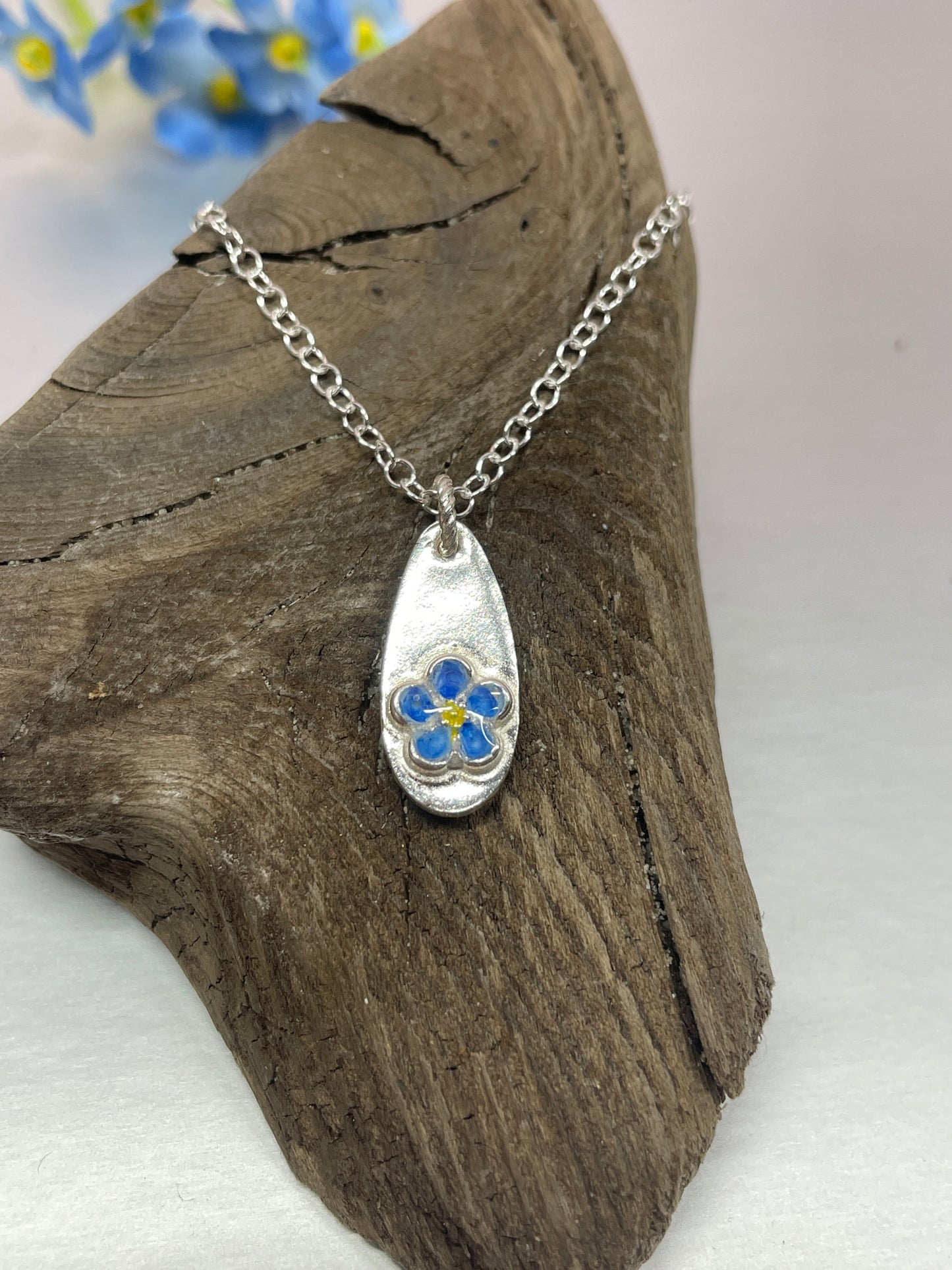 Forget-Me-Not tiny tear drop necklace