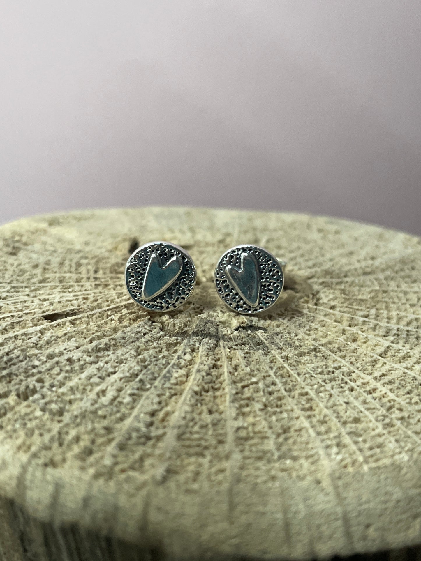 Silver Textured Tiny Heart stud earrings