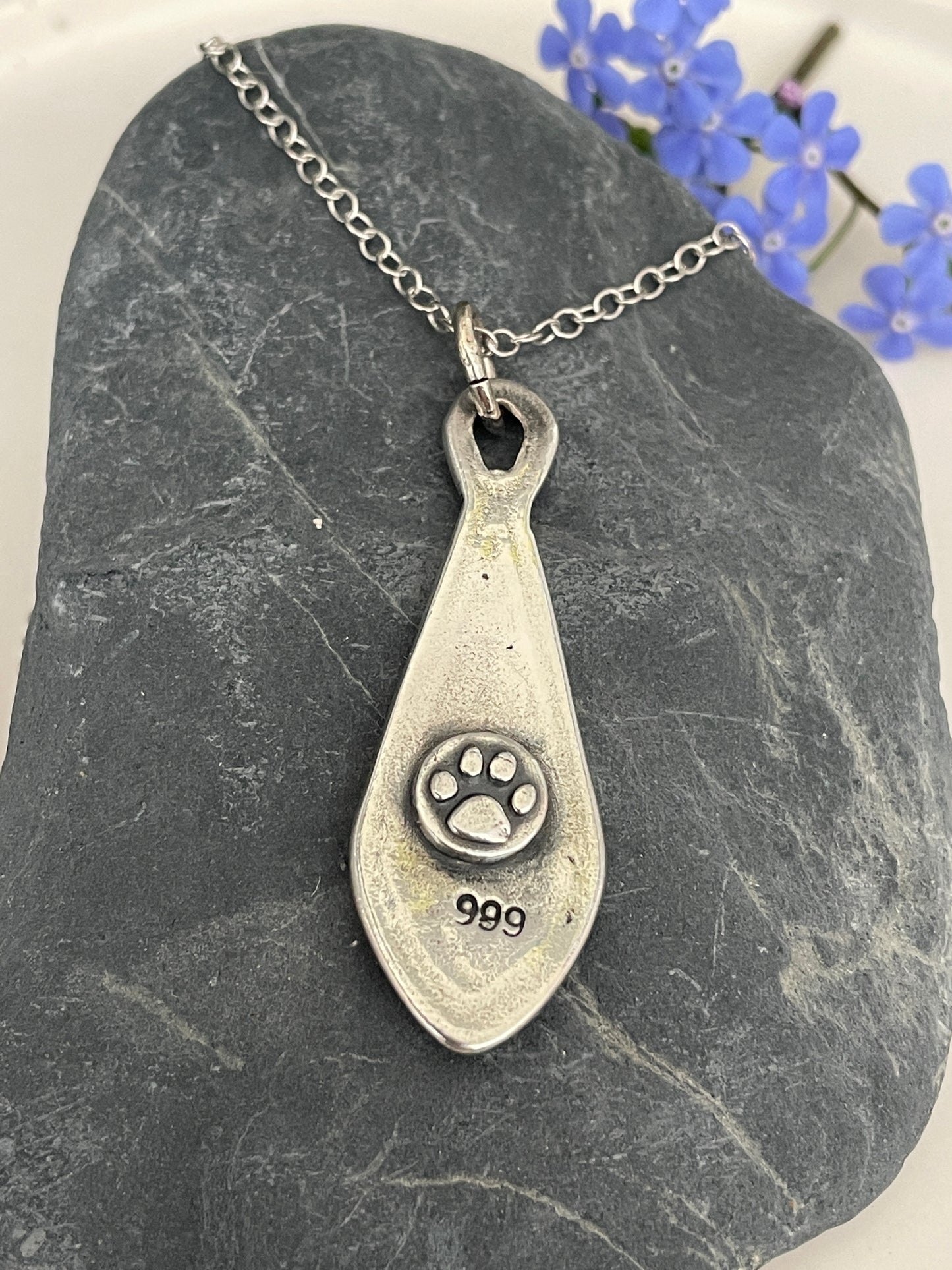 Forget-Me-Not Teardrop inlaid silver pendant