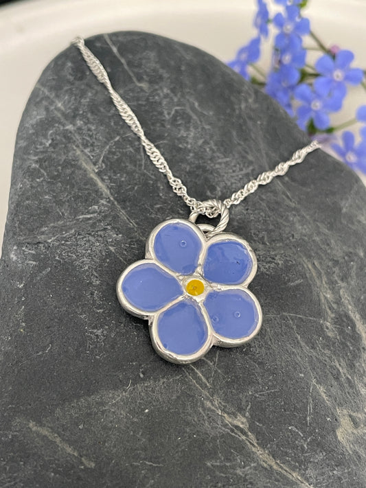 Fine silver Forget-Me-Not Flower Necklace