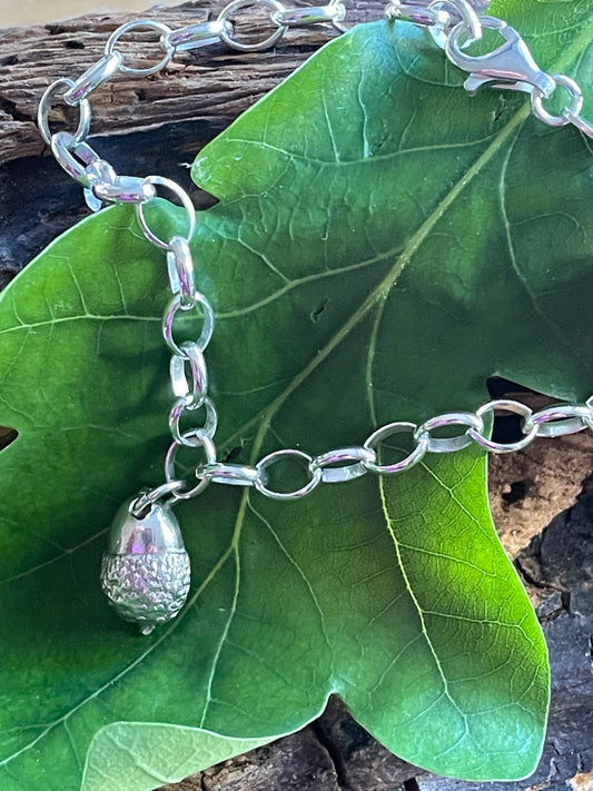 Silver Acorn Charm Bracelet