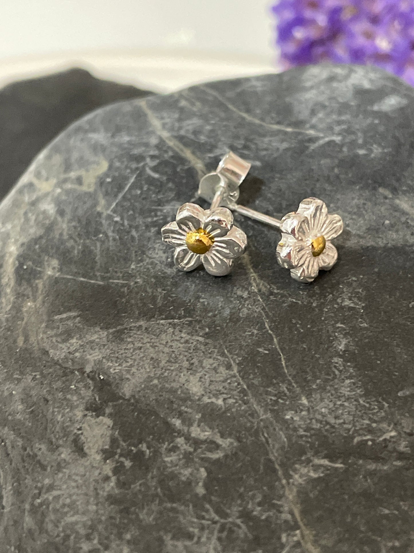 Silver and Gold Spring Flower stud earrings