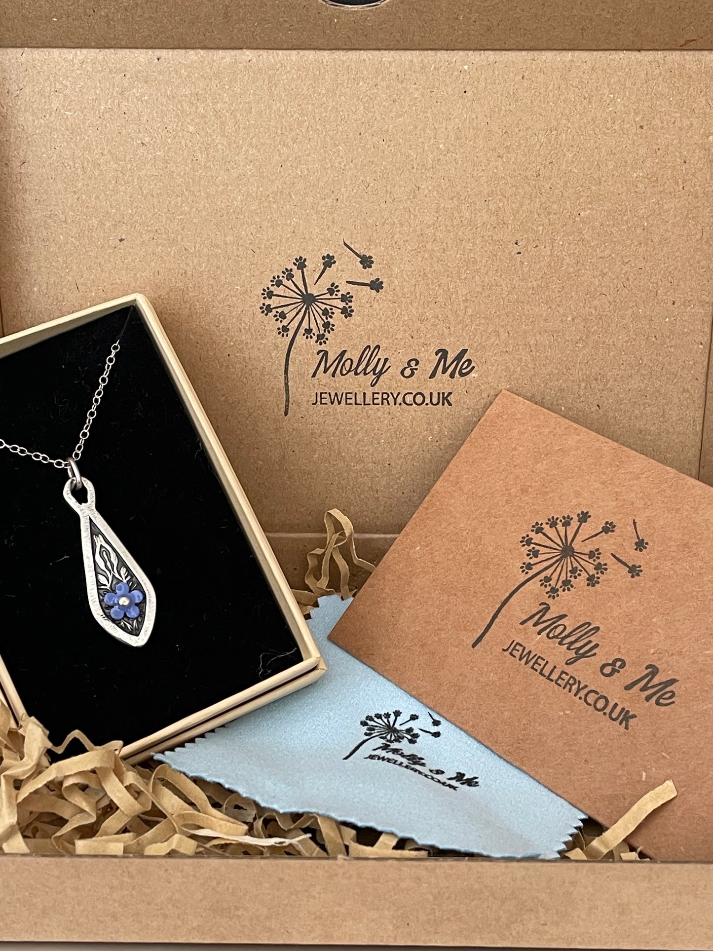 Forget-Me-Not Teardrop inlaid silver pendant