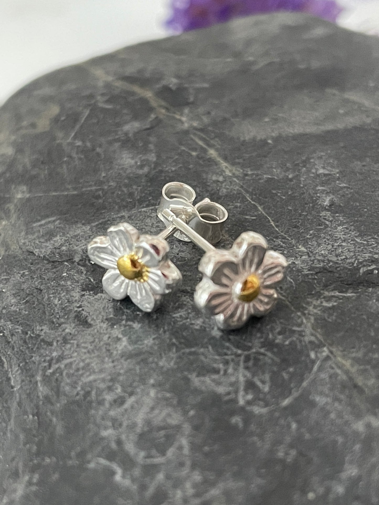 Silver and Gold Spring Flower stud earrings