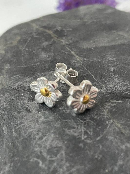 Silver and Gold Spring Flower stud earrings