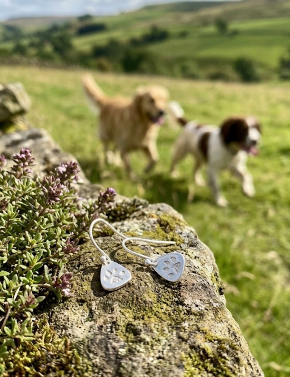 Tiny Dog Paw Dangle Earrings