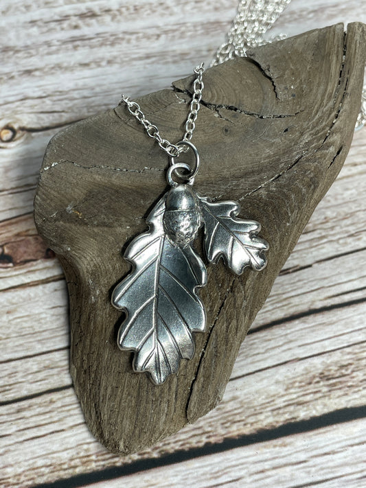 Silver Oak Leaves and Acorn pendant