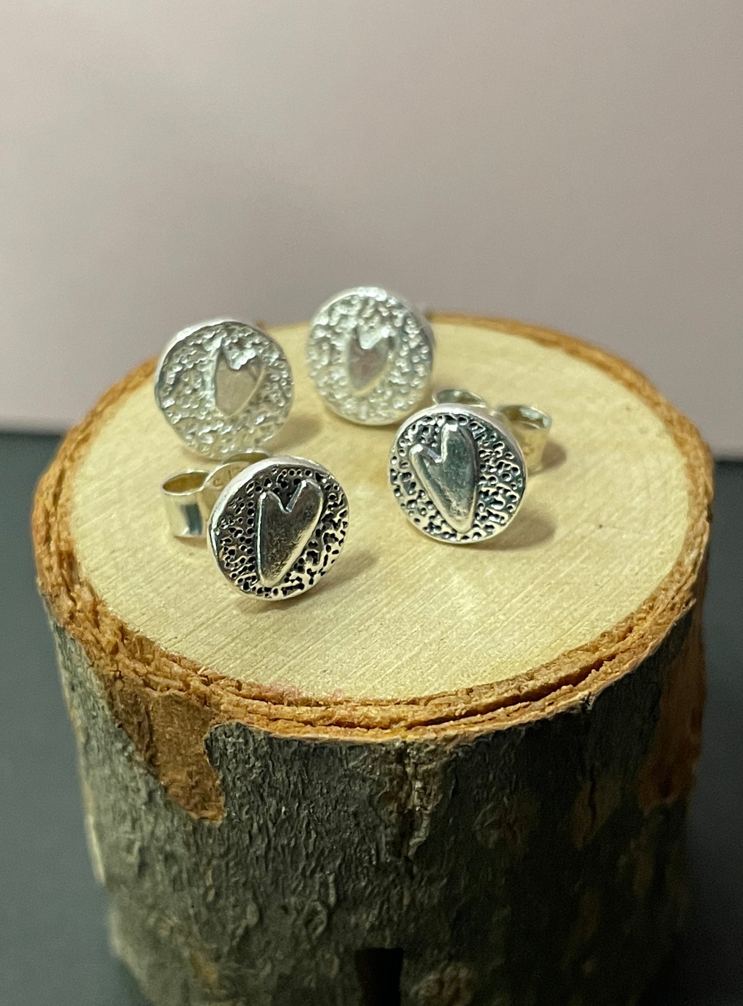 Silver Textured Tiny Heart stud earrings