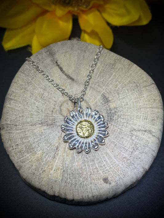 Medium Silver and Gold Sunflower pendant