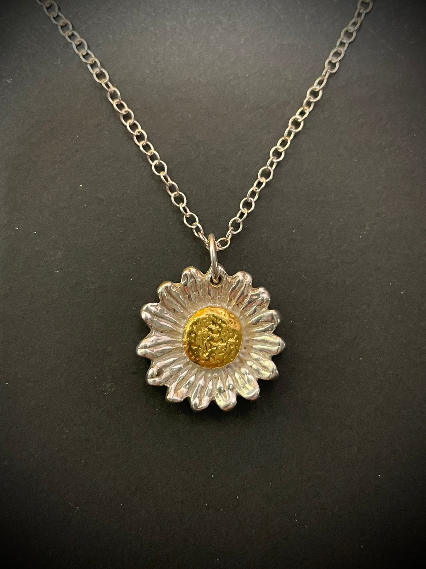 Medium Silver and Gold Sunflower pendant