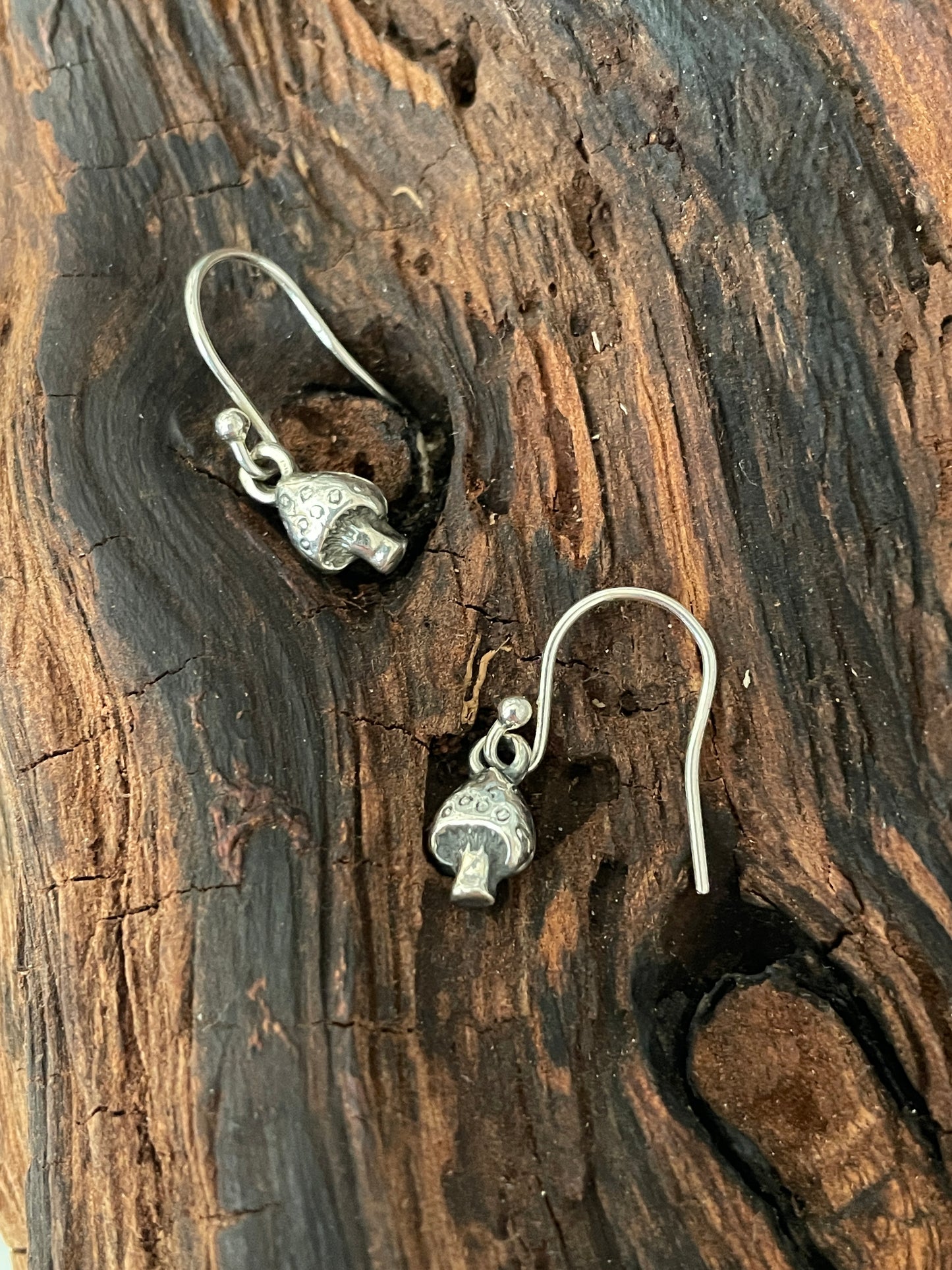 Tiny mushroom dangle earrings