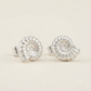 Silver ammonite spiral fossil shell stud earrings on a white background